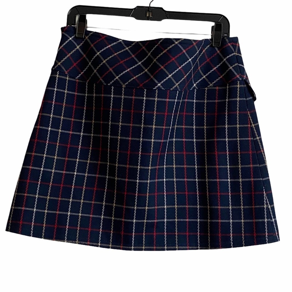 Marc Jacobs Navy Blue White Wool Plaid Mini Skirt - Picture 3 of 6